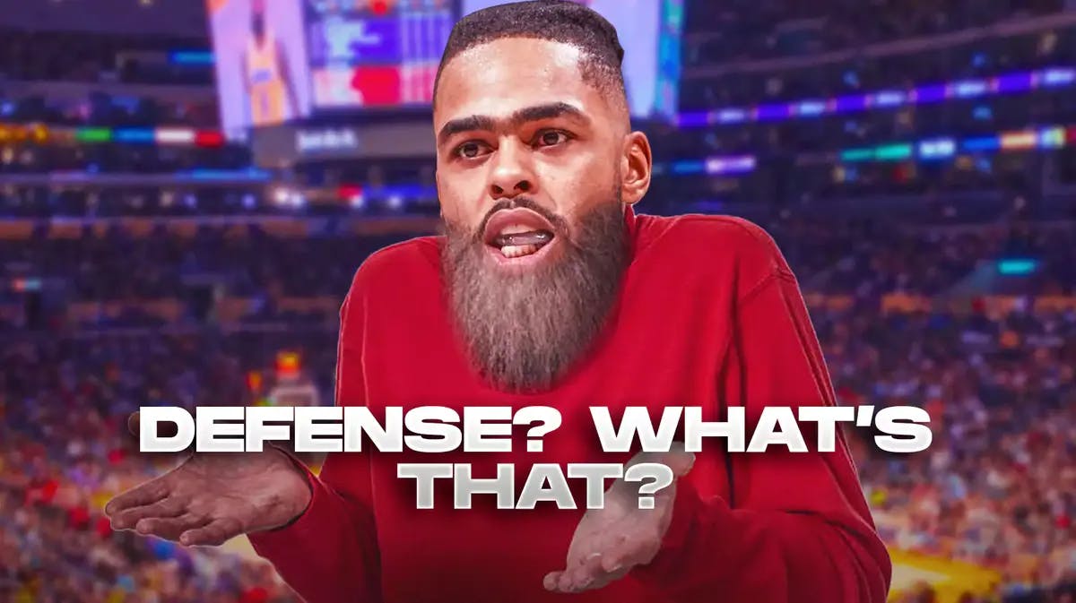 D’Angelo Russell in the old man shrugging stock photo, with caption: DEFENSE? WHAT’S THAT?