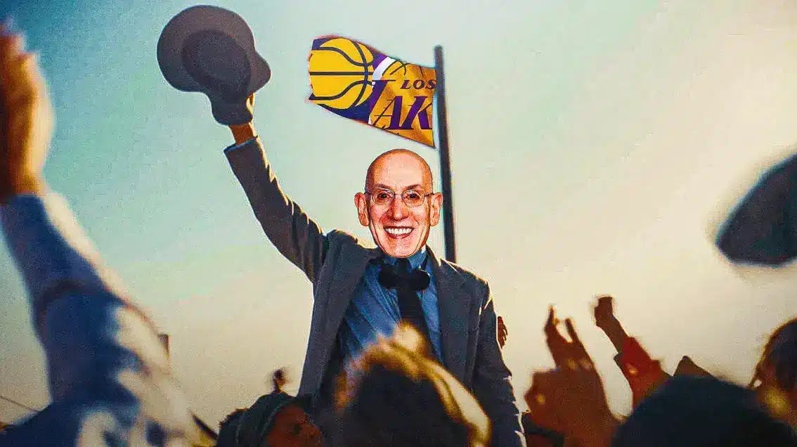 Adam Silver (NBA commissioner) as Oppenheimer, Lakers-Pacers flag