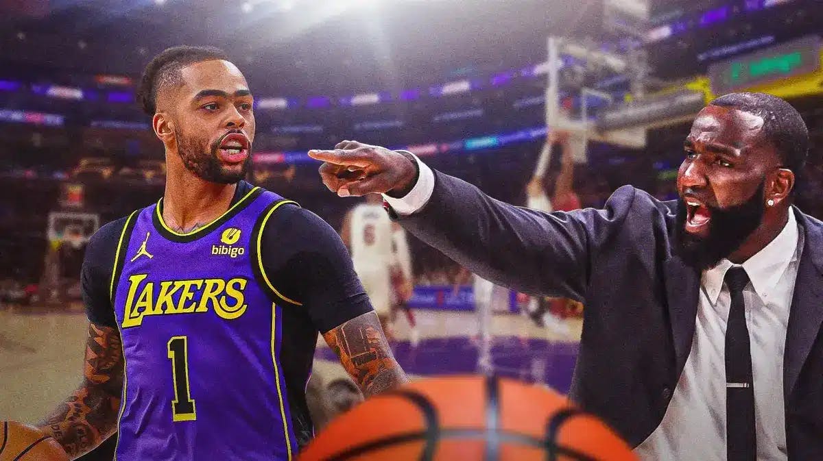 Lakers guard D'Angelo Russell and Kendrick Perkins