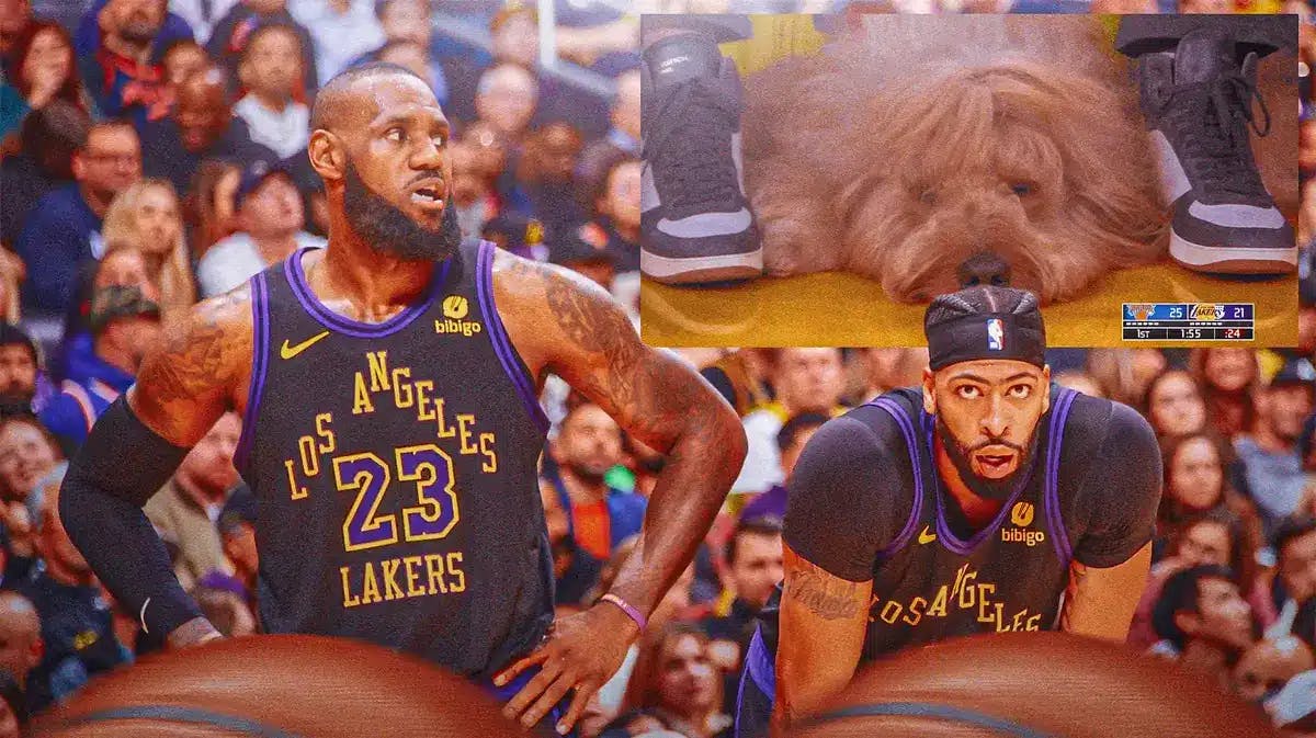 LeBron James and Anthony Davis (Lakers) both looking serious/angry