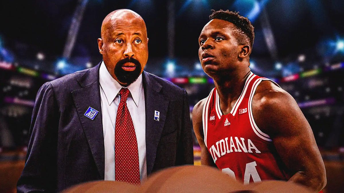 Indiana basketball coach Mike Woodson on left, Payton Sparks on the right.