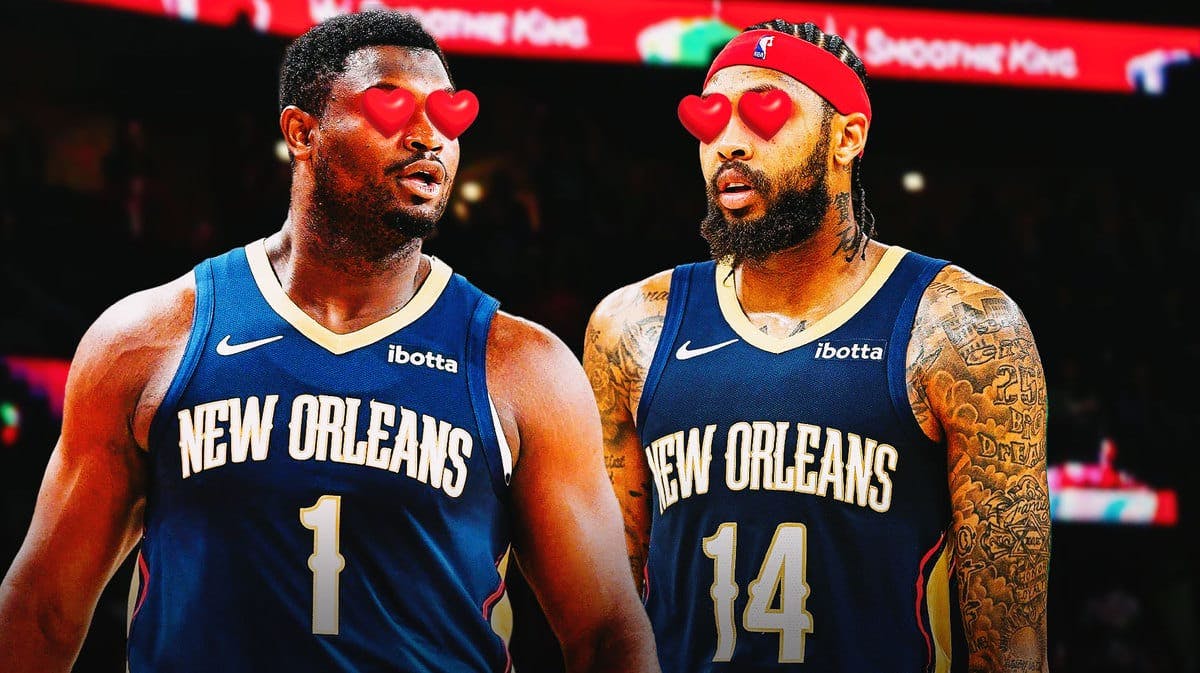 Zion Williamson and Brandon Ingram with heart eyes