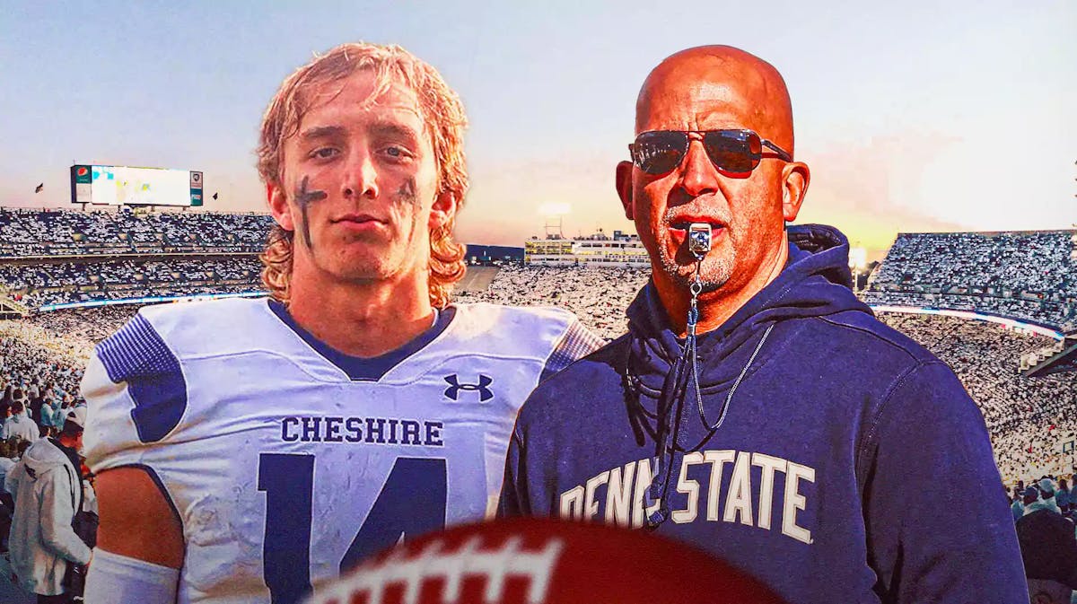 Penn State football, Nittany Lions, Luke Reynolds, James Franklin, National Signing Day, James Franklin and Luke Reynolds with Penn State football stadium in the background