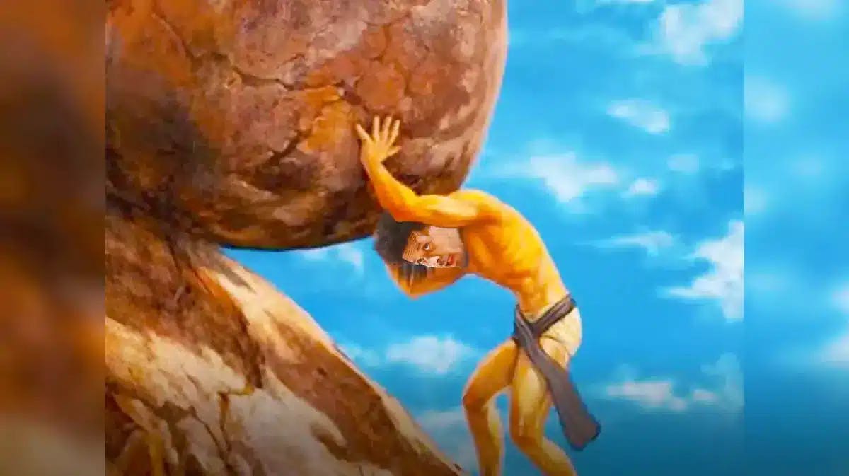 Pistons' Cade Cunningham as Sisyphus carrying the boulder up a hill