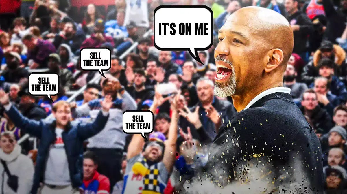Monty Williams saying "It's on me" while Pistons fans chant "Sell the team!"