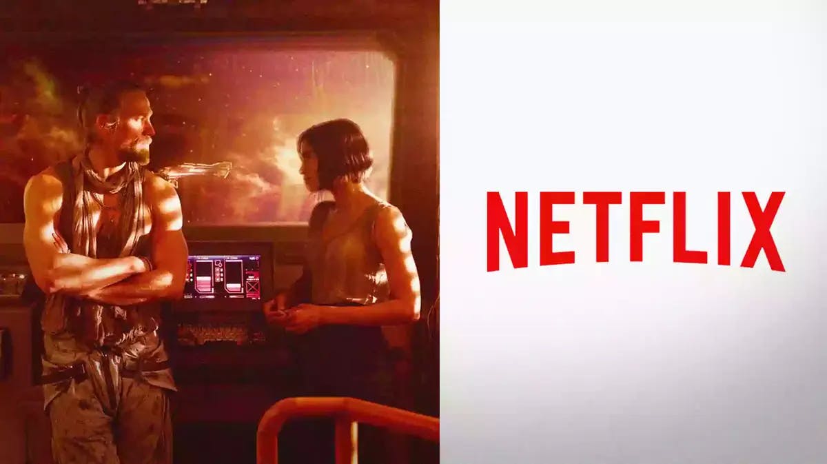 Scene from Rebel Moon with Netflix logo.