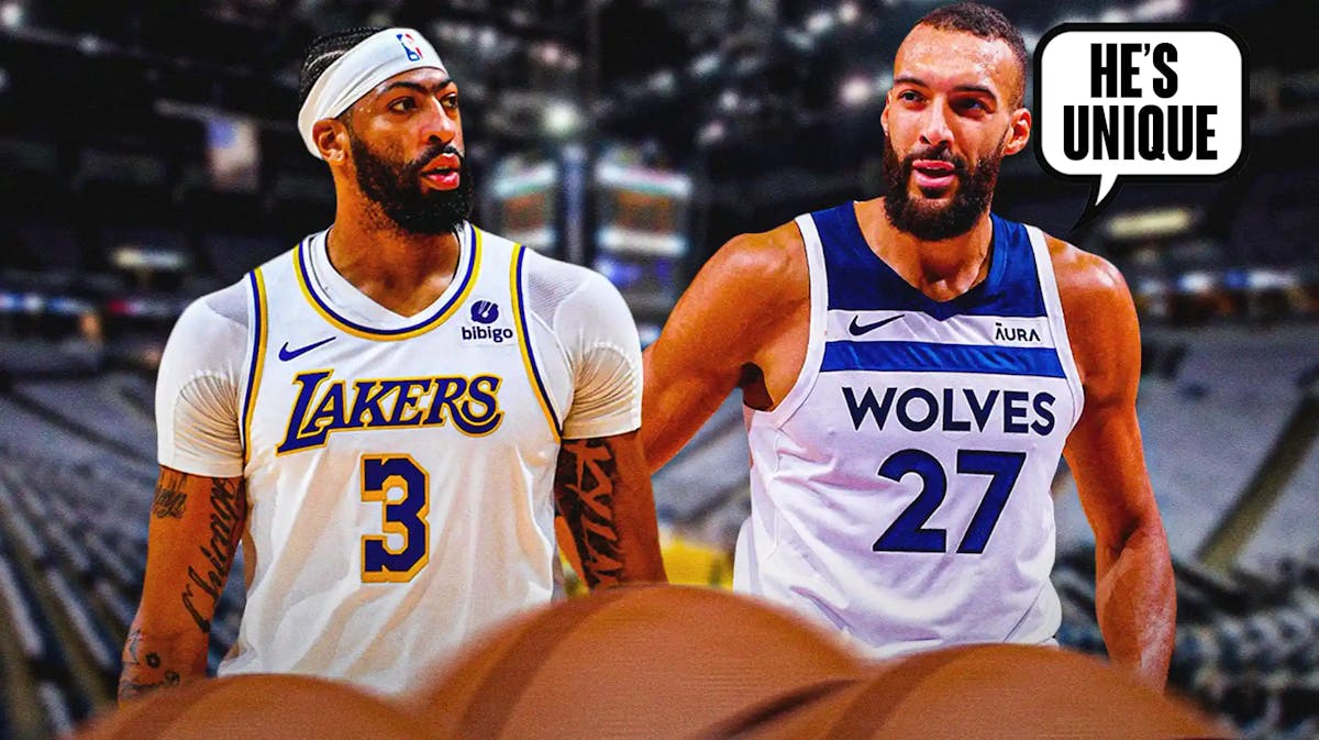 Timberwolves' Rudy Gobert saying "He's unique" to Lakers' Anthony Davis