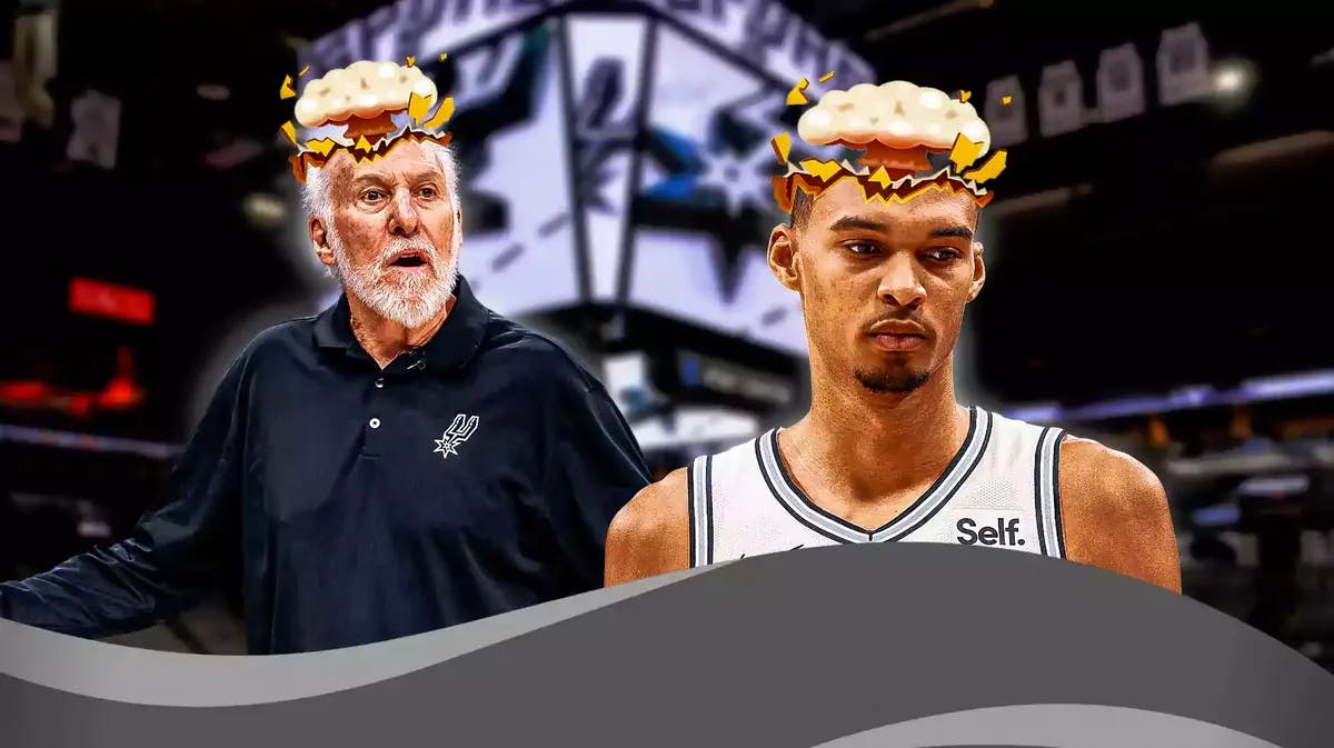 Gregg Popovich and Victor Wembanyama with mind-blown heads
