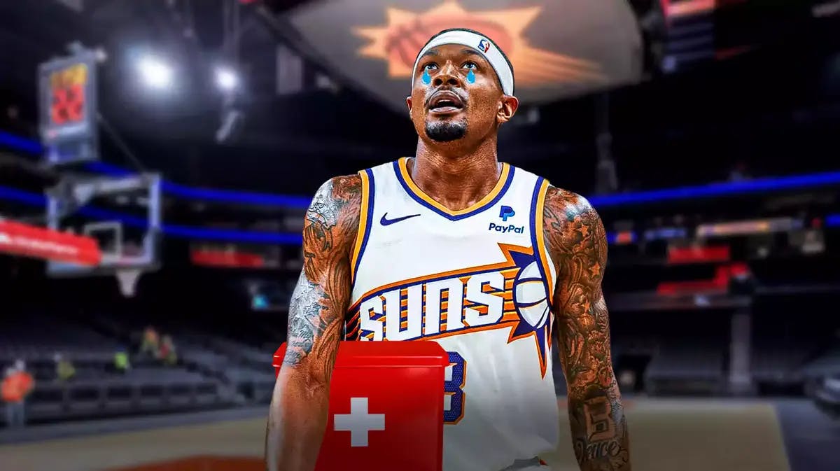 Bradley Beal with animated tears while holding first-aid kit