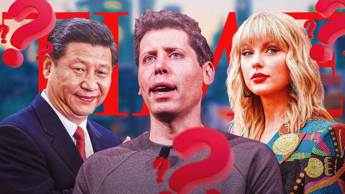 Taylor Swift, Xi Jinping, and Sam Altman with a TIME logo.
