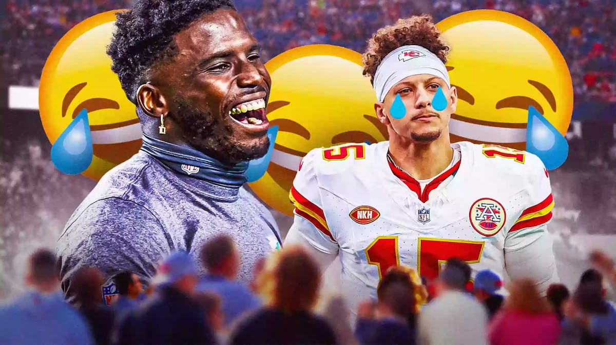 Dolphins' Tyreek Hill laughing, Chiefs' Patrick Mahomes crying