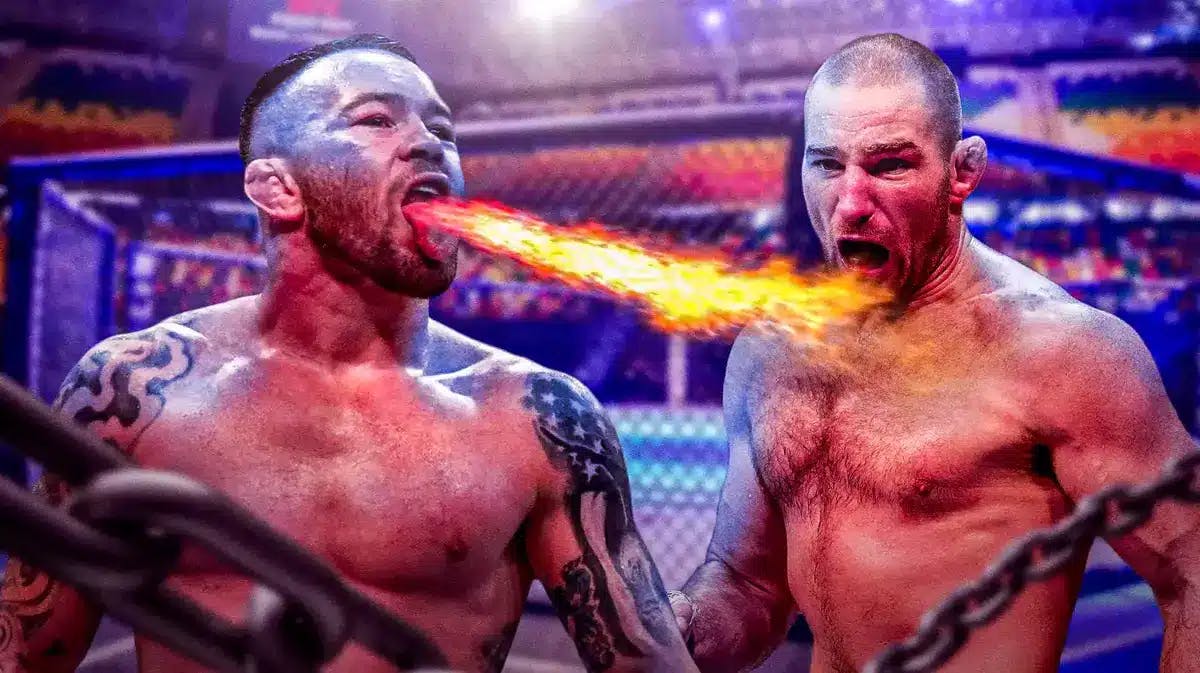 Colby Covington breathing fire towards Sean Strickland in the UFC cage
