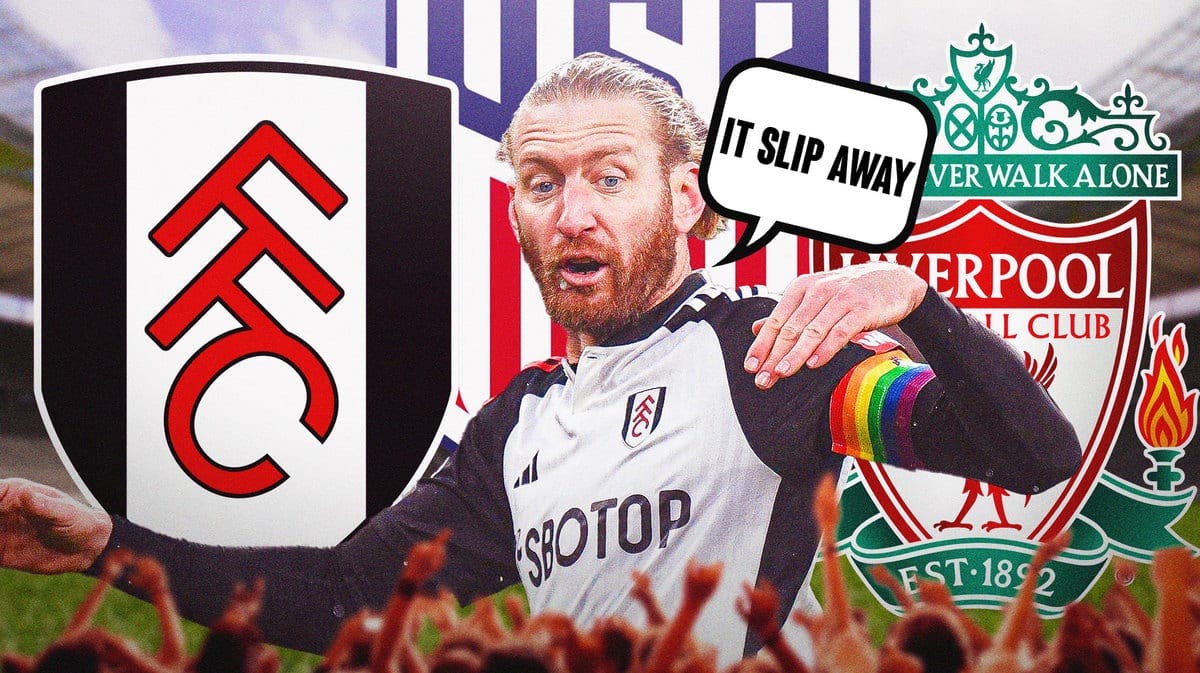 Tim Ream saying: ‘It slip away’ in front of the USMNT, Fulham and Liverpool logos
