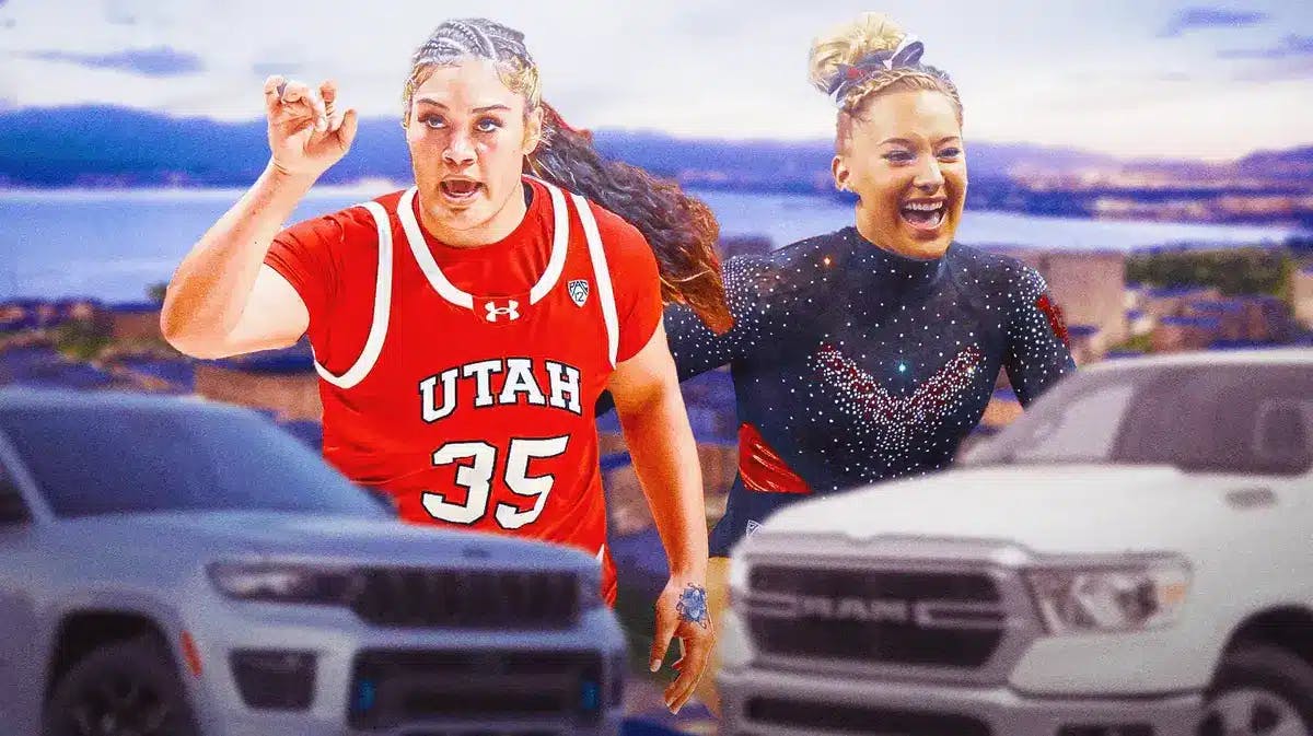 Utah women’s basketball player Alissa Pilli, Utah women’s gymnast Makenna Smith with a Jeep Grand Cherokee and a Dodge Ram Big Horn truck
