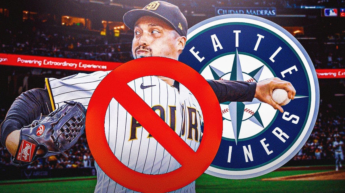 The Seattle Mariners logo and pitcher Blake Snell, prohibited emoji over Snell.
