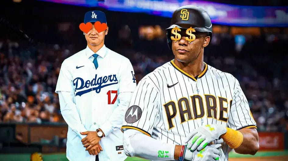 Juan Soto with dollar signs in his eyes. Shohei Ohtani with heart eyes