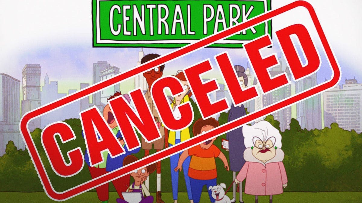 Central Park from Apple TV+ with a big 'canceled' sign on it.