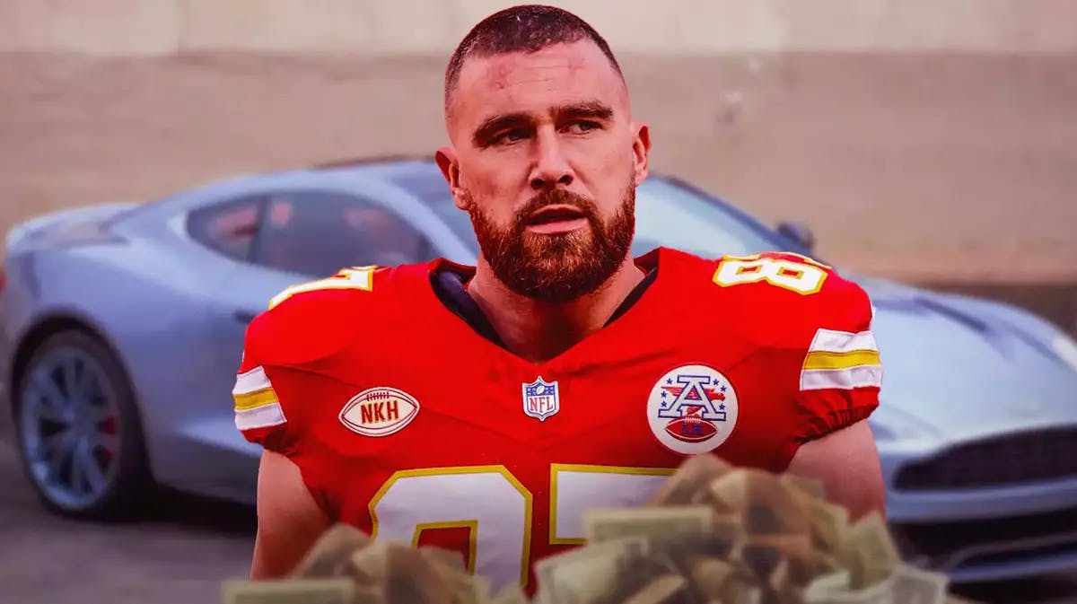The Kansas City Chiefs' Travis Kelce in front of a car in his collection.
