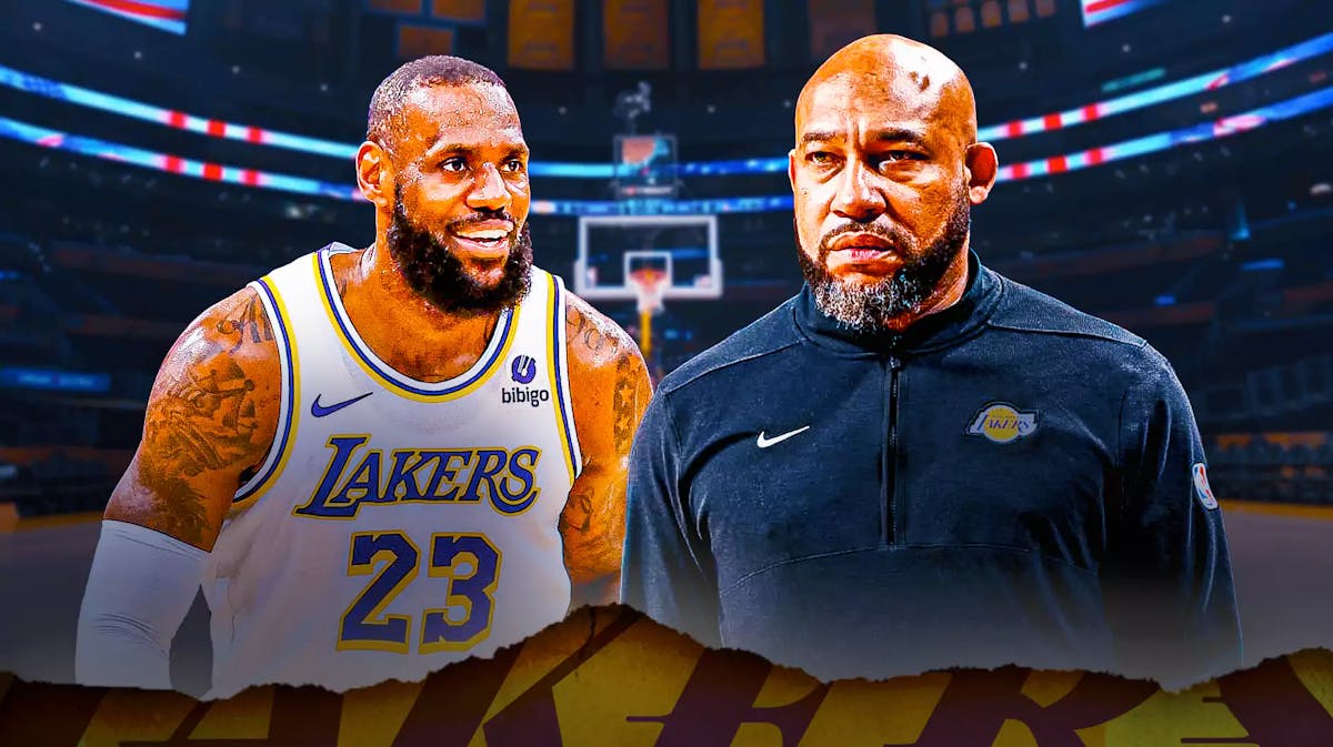 Lakers, LeBron James, Darvin Ham, LeBron James MVP, LeBron James Lakers, Darvin Ham and LeBron James with Lakers arena in the background