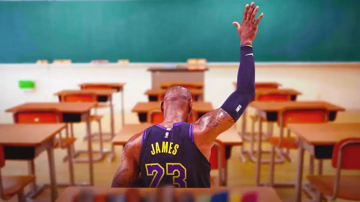 Lakers legend LeBron James sitting in a classroom