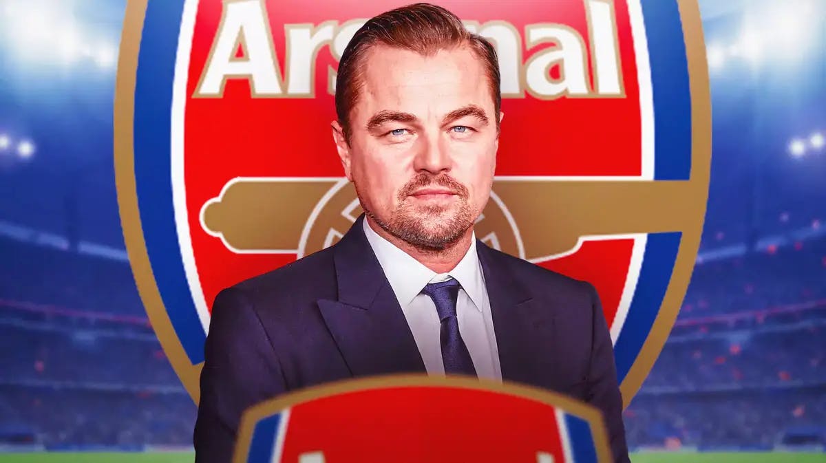 Leonardo DiCaprio with Arsenal logo.
