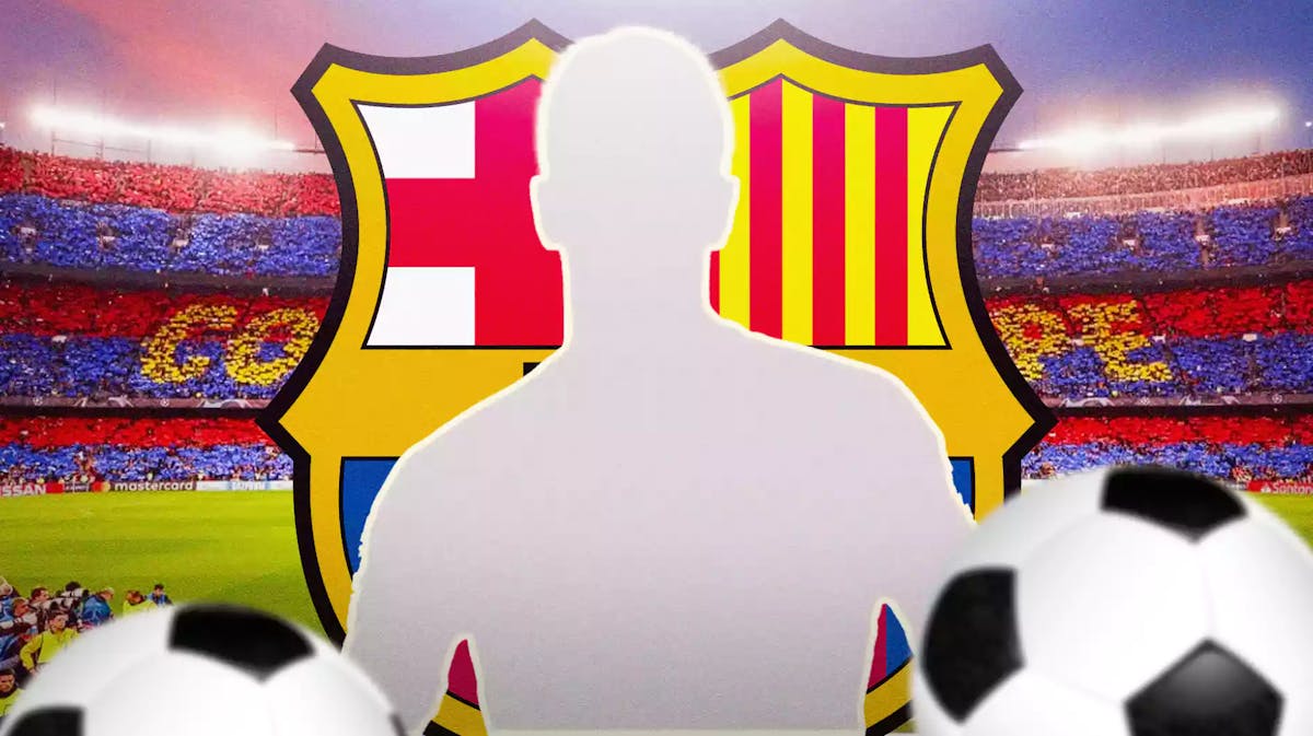 Silhouette of Giovani Lo Celso with a Barcelona logo in the background