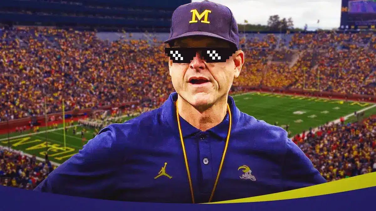 JIm Harbaugh (Michigan football head coach_ with deal with it shades