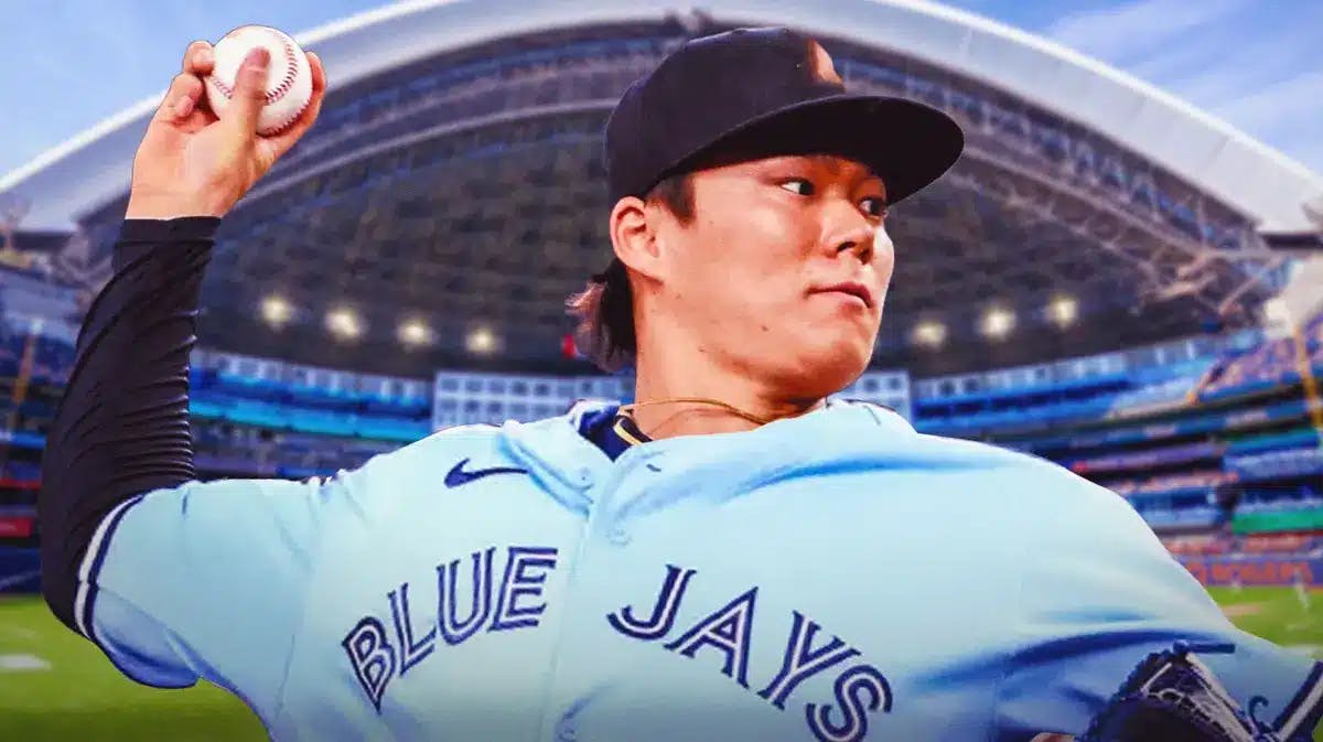 Yoshinobu Yamamoto in a Blue Jays uniform