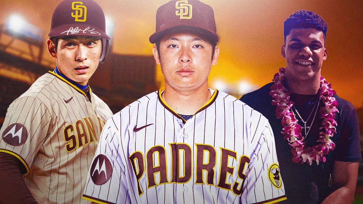 Thumb: Jung-Hoo Lee, Yuki Matsui (japanese baseball players) players) in Padres uniform. Juan Soto in hawaiian outfit.