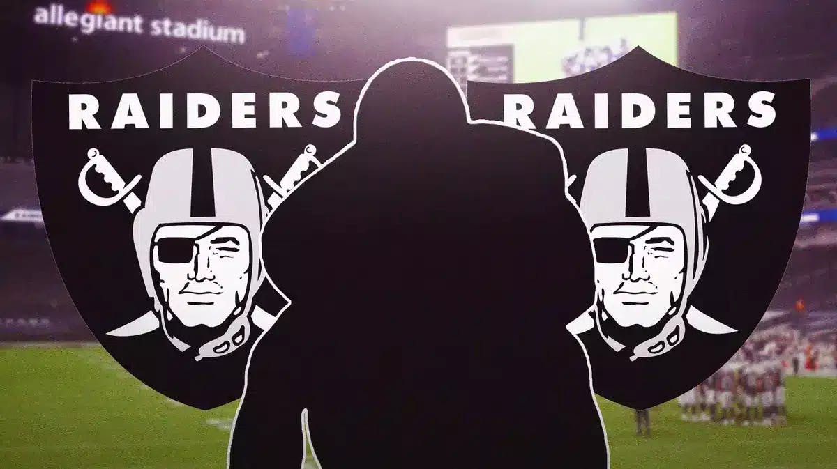 A silhouette player between two Raiders logos