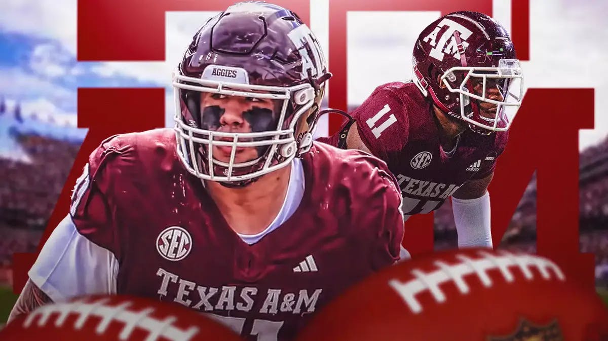 Photo: Texas A&M logo with Chase Bisontis and Fadil Diggs