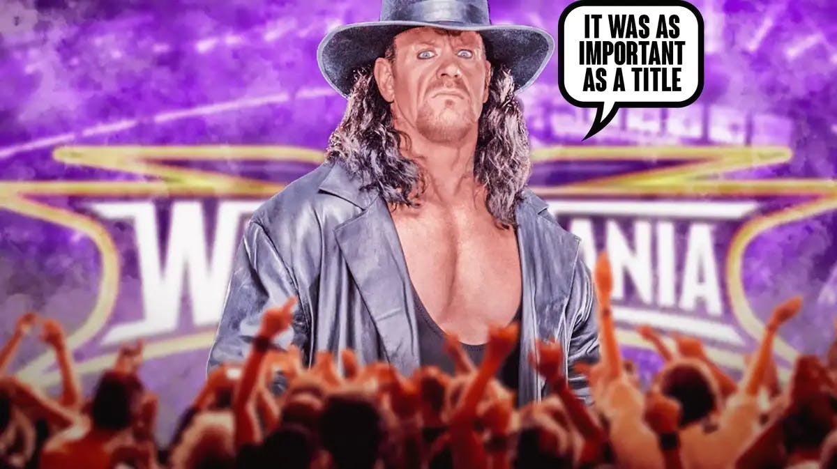 The Undertaker with a text bubble reading “It was as important as a title” with the WrestleMania 30 logo as the background.