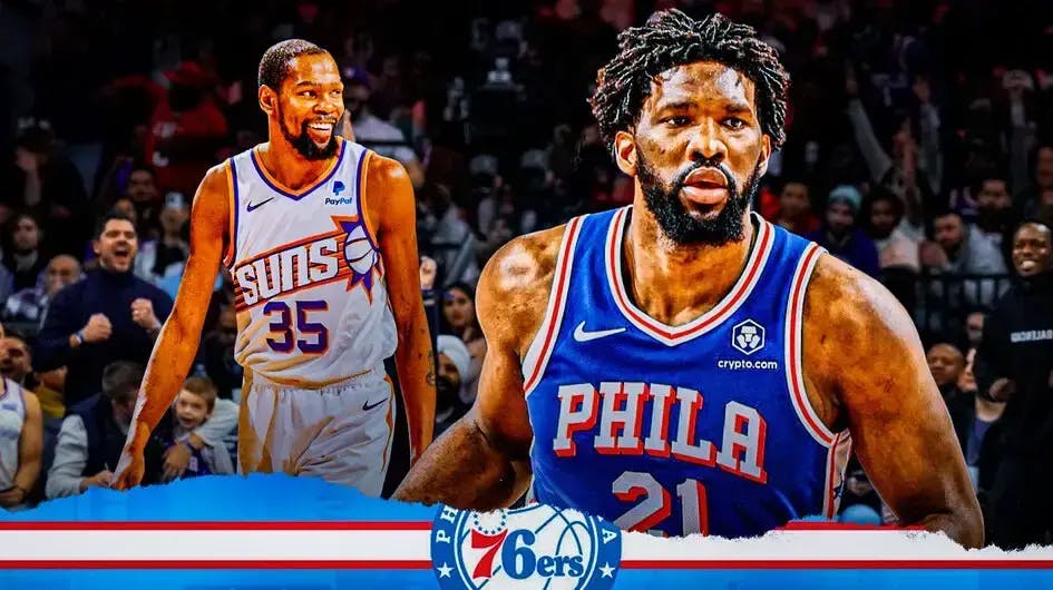 76ers' Joel Embiid on fire, with Suns' Kevin Durant laughing at Embiid