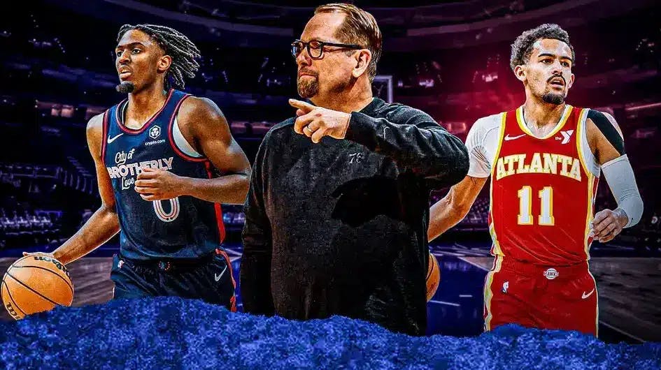 76ers' Tyrese Maxey and Nick Nurse and Hawks' Trae Young
