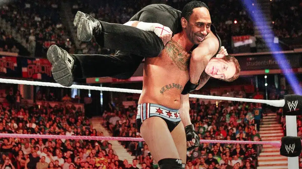 Stephen A Smith as CM Punk and Skip Bayless as the man being carried