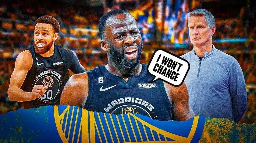 Draymond Green saying "I won't change" next to Steve Kerr and Steph Curry