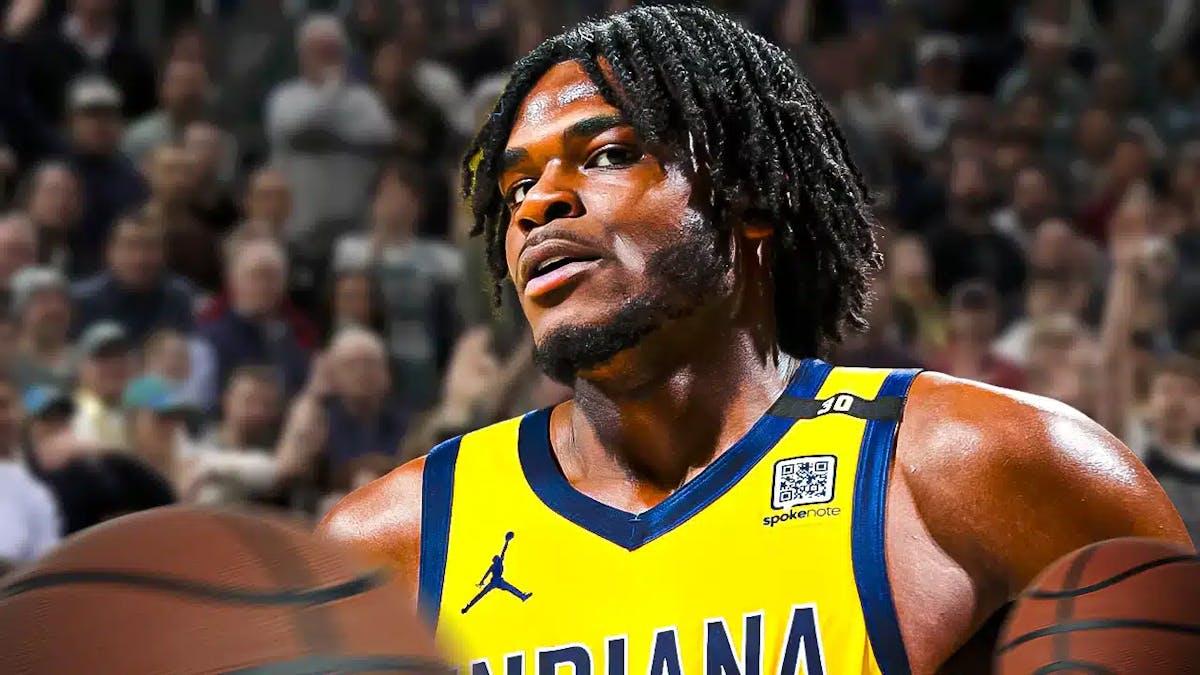 Jarace Walker with the Pacers arena in the background