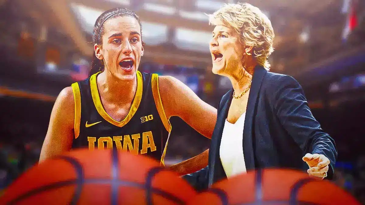 Iowa women’s basketball player Caitlin Clark, and Iowa women’s basketball head coach Lisa Bluder