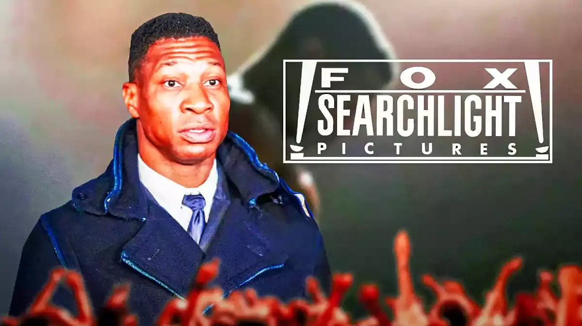 Jonathan Majors with Magazine Dreams background and Searchlight Pictures logo.