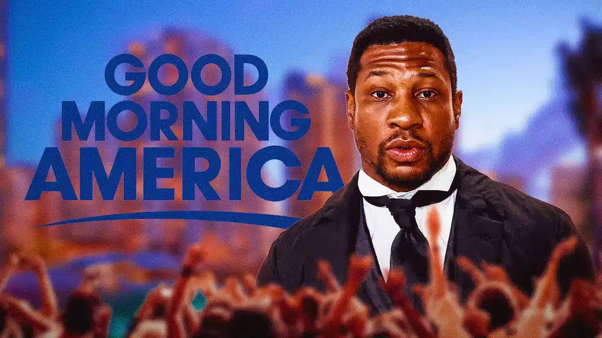 Good Morning America logo and Jonathan Majors.