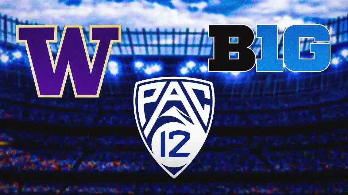 Washington football logo, with the Pac 12 and Big Ten logos beside and below it.