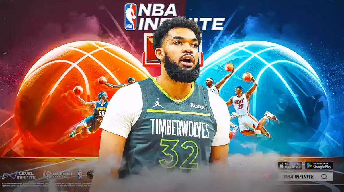 Karl-Anthony Towns in front of the NBA Infinite Key Visual