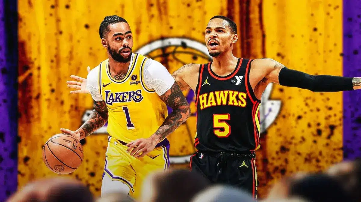 Lakers' D'Angelo Russell and Hawks' Dejounte Murray meet on the court amid NBA trade rumors
