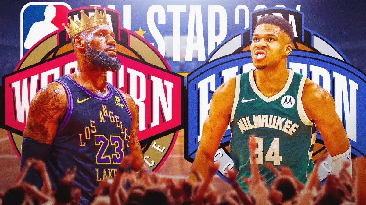 LeBron James and Giannis Antetokounmpo representing the Western and Eastern Conferences in 2024 NBA All-Star Game
