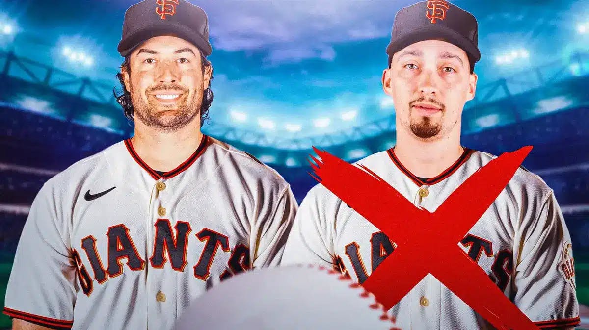 New San Francisco Giants pitcher Robbie Ray and an image of Blake Snell in a Giants uniform with a big red X over him (like this x ) to show the Giants won’t be signing Snell.