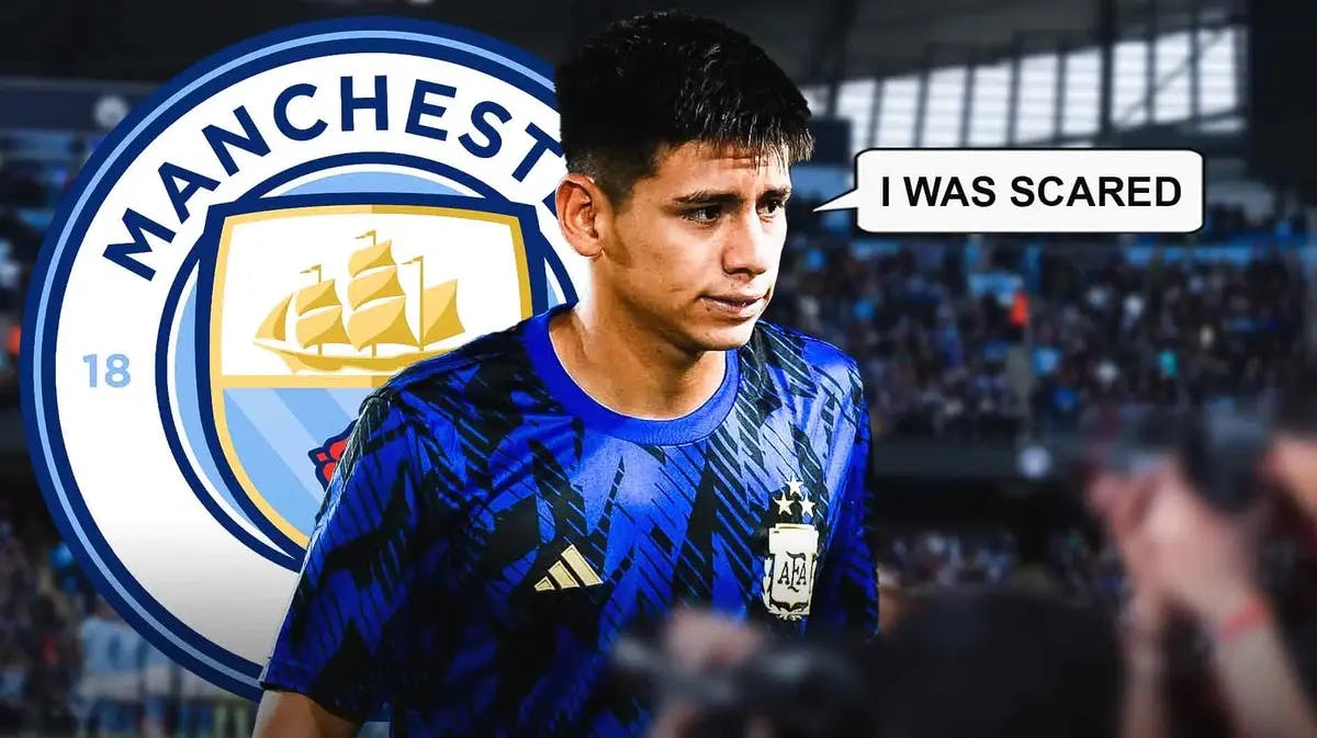 Claudio Echeverri saying: ‘I was scared’ in front of the Manchester City logo