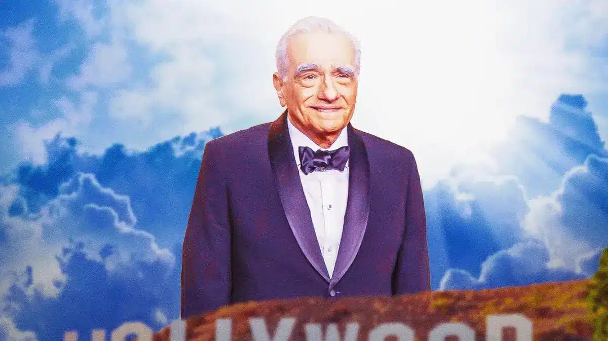 Martin Scorsese with Heaven background.