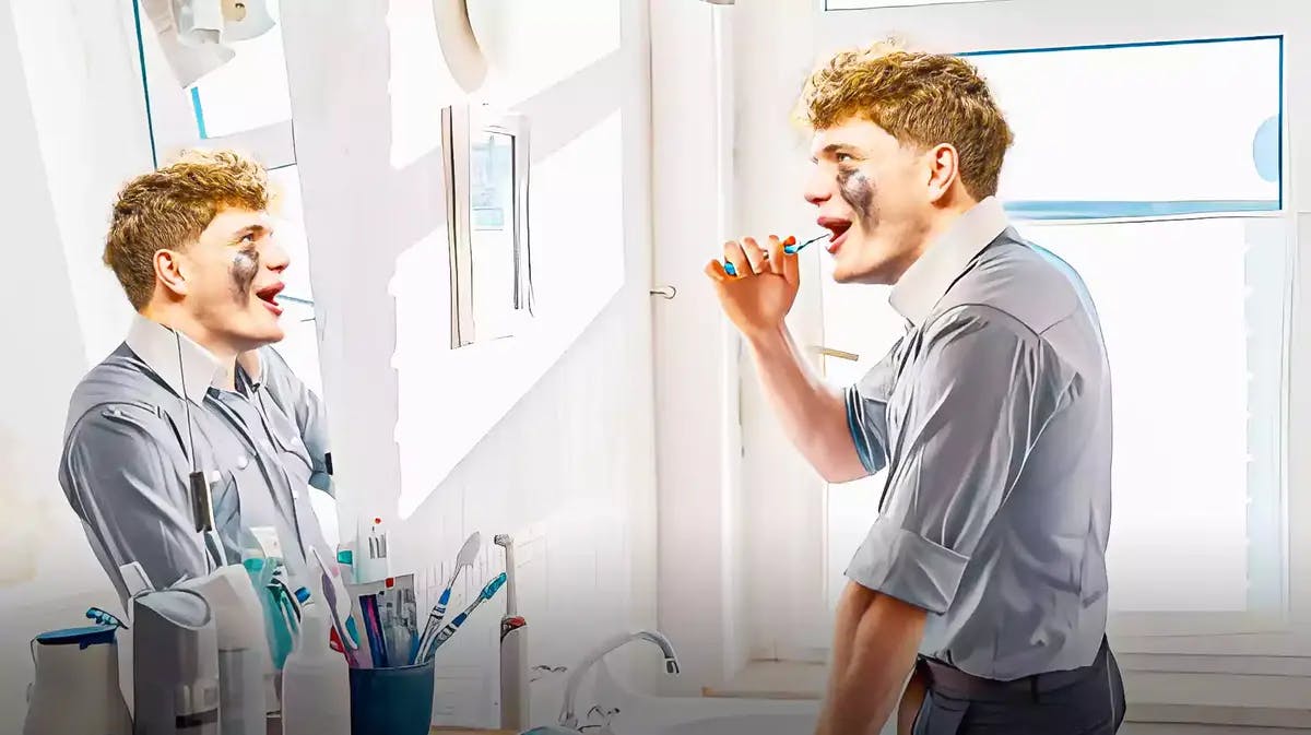 Michigan football star JJ McCarthy brushing his teeth