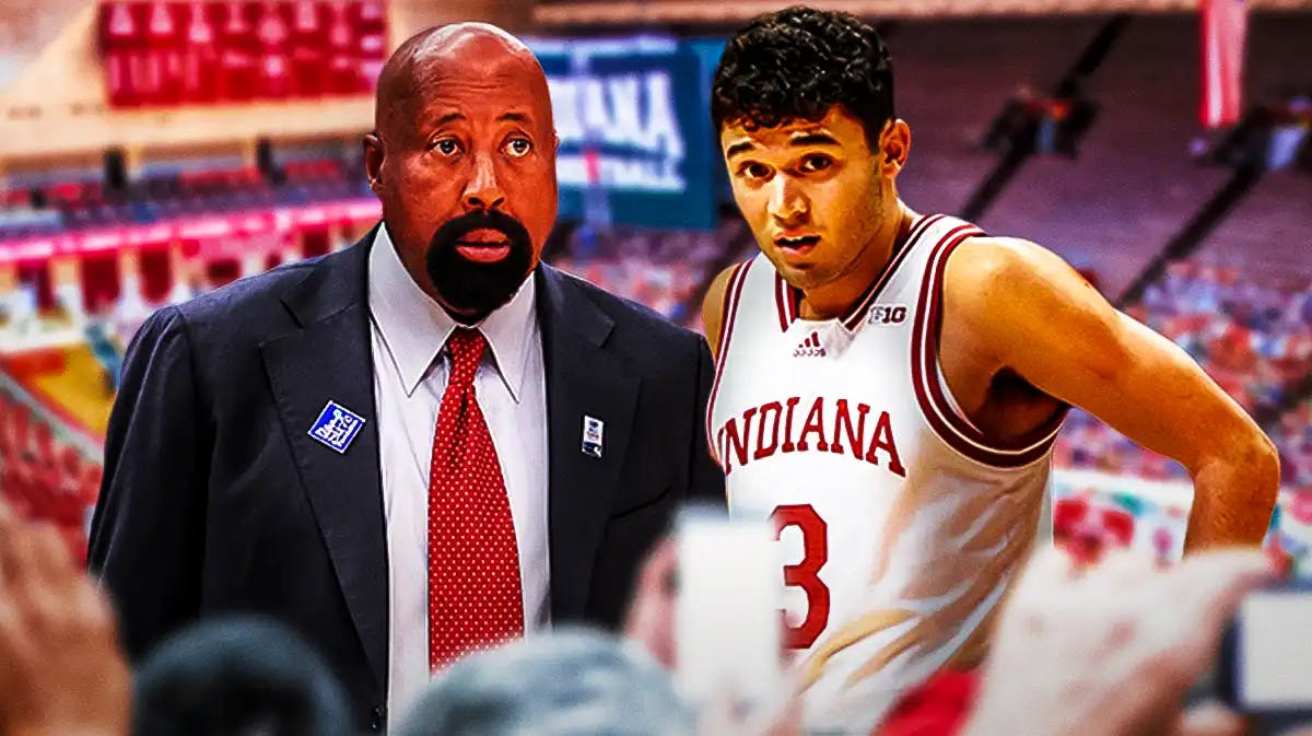 Indiana basketball, Hoosiers, Anthony Leal, Mike Woodson, Iowa basketball, Mike Woodson and Anthony Leal with Indiana basketball arena in the background