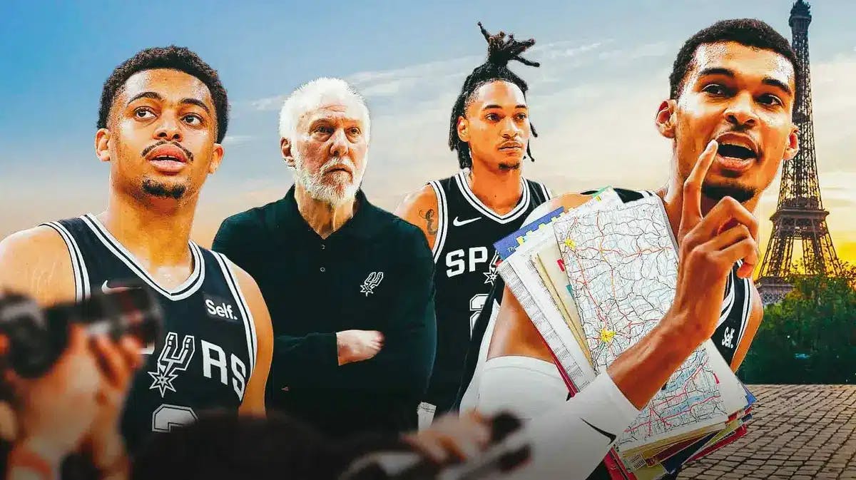 Spurs' Victor Wembanyama acting as the tour guide for Devin Vassell, Keldon Johnson, and Gregg Popovich along the streets of Paris